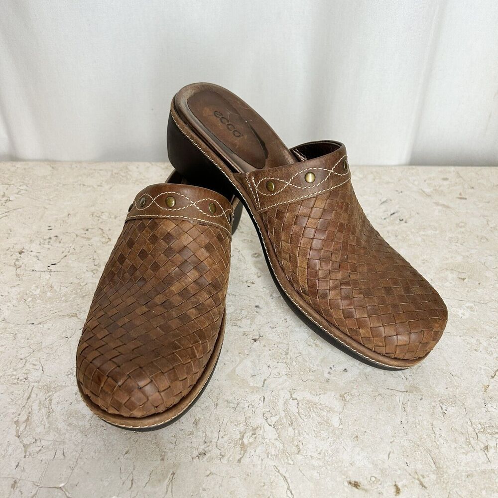 ECCO Clog Shoes 41 US 10 10.5 Tonal Brown Leather Studded Slip On Western Boho - Picture 5 of 10